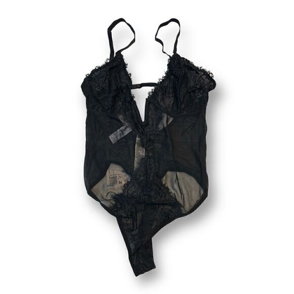 Forever 21 Black Lace Sheer Lingerie Thong Bodysuit Size Medium NWT - Picture 1 of 5